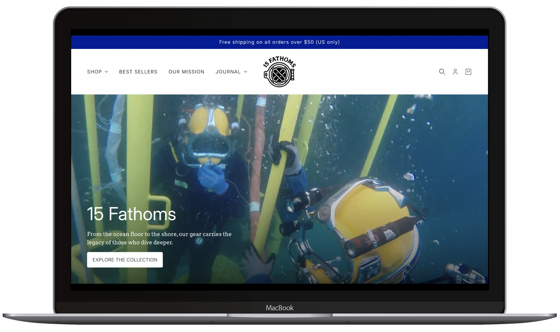 15 fathoms shopify store on macbook