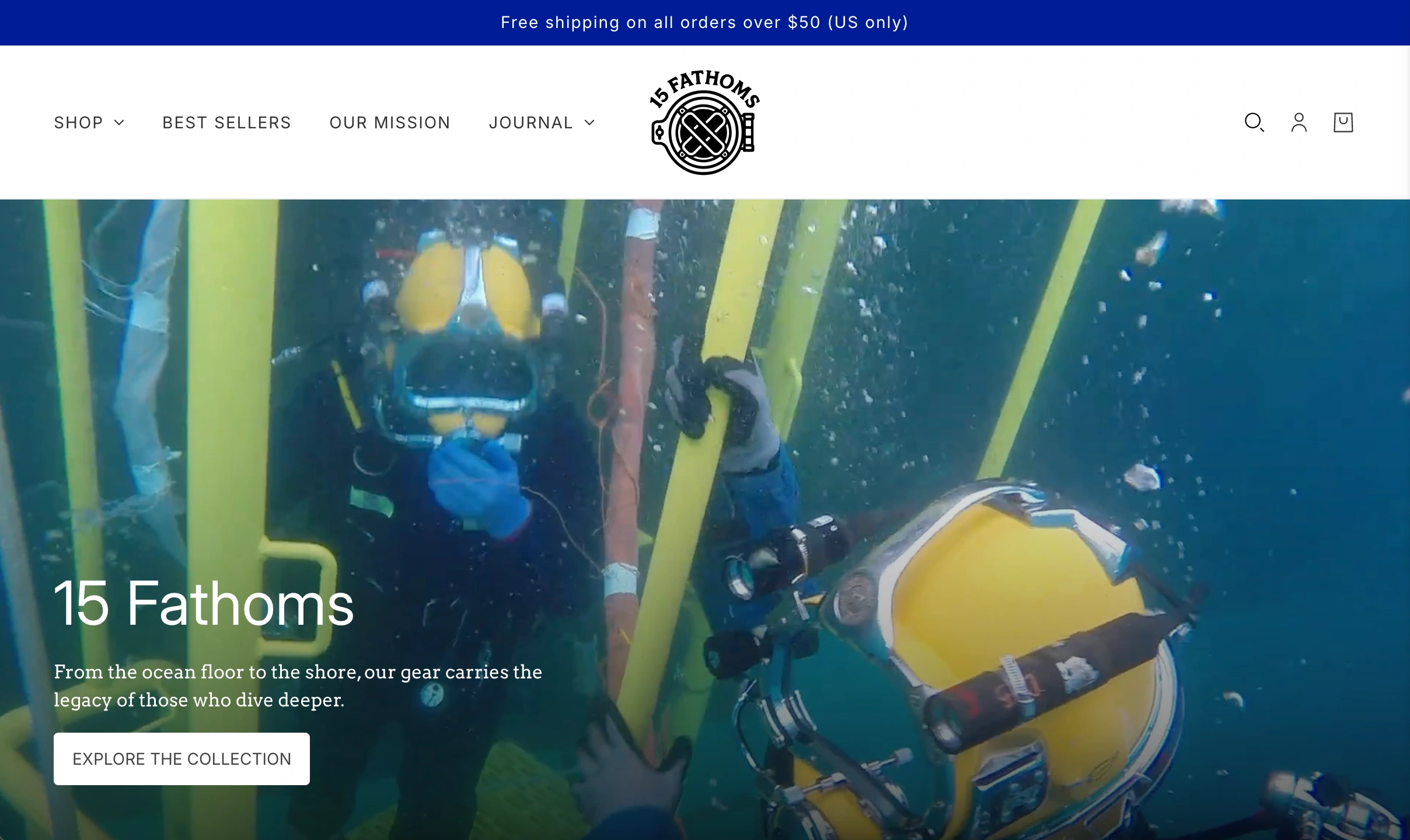 15 fathoms shopify store homepage